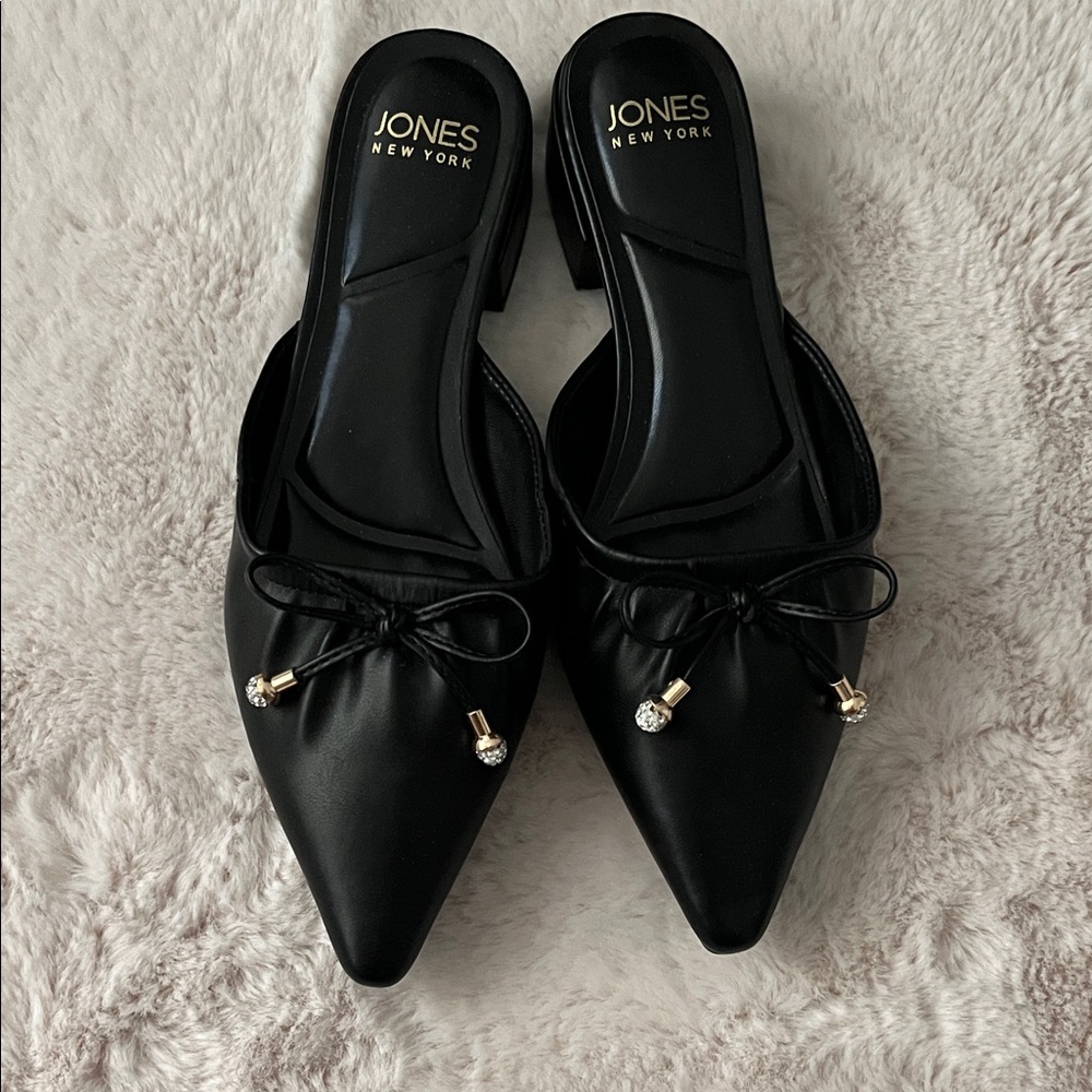 Jones New York Black Mules with Gold Accents